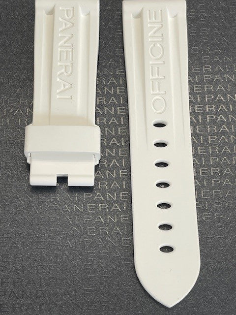 Panerai 24MM White Rubber Caoutchouc Logo Tang Strap (24/22MM)