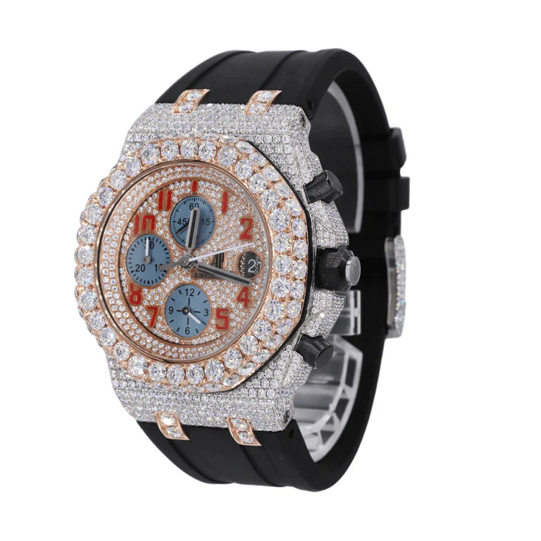 AUD 41MM Moissanite Watch Silicone Strap
