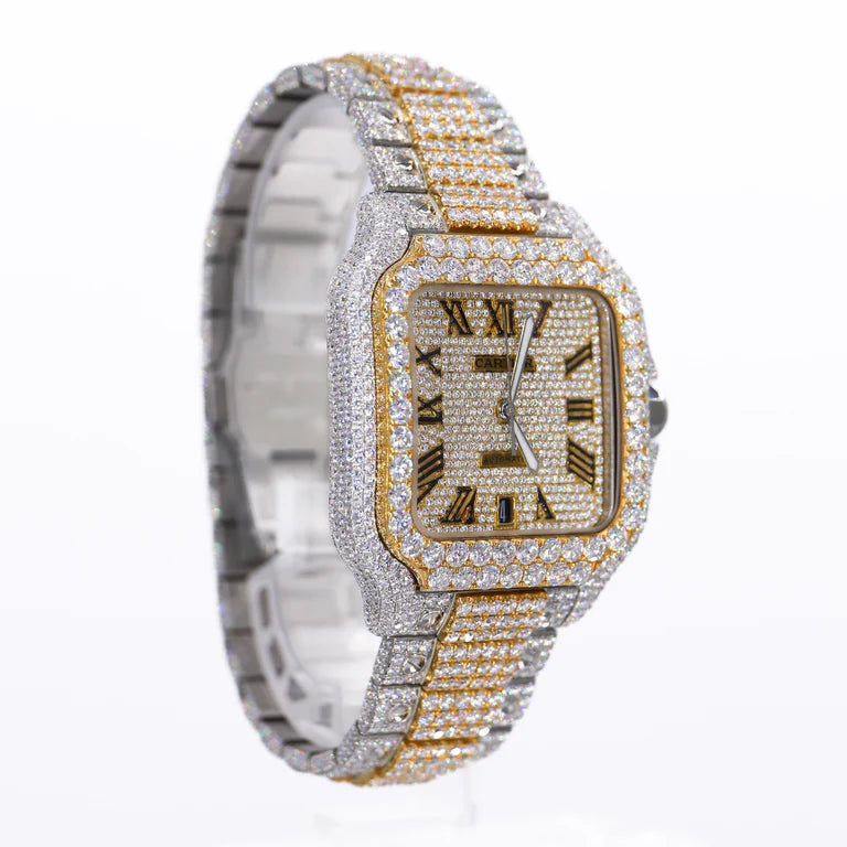 CA 41MM Moissanite Watch Roman Dial Silver/Gold