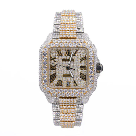 CA 41MM Moissanite Watch Roman Dial Silver/Gold
