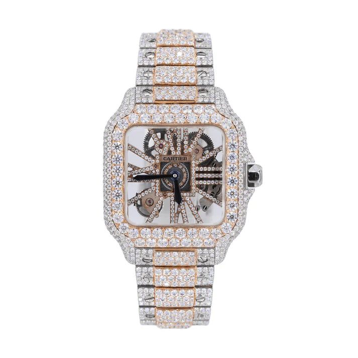CA 41MM Skeleton Moissanite Watch Silver/Rose