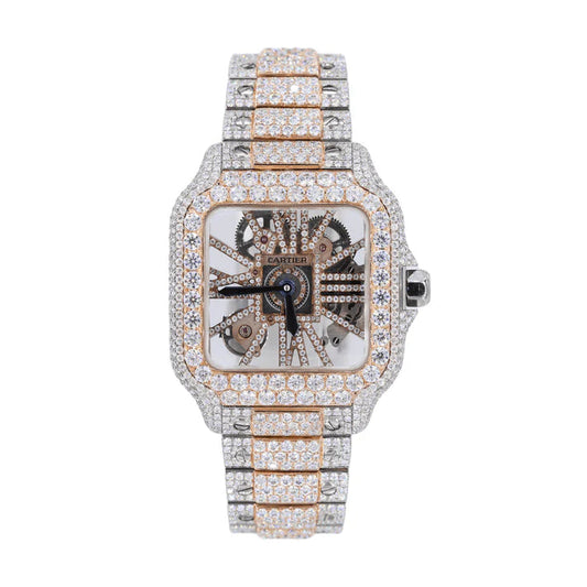 CA 41MM Skeleton Moissanite Watch Silver/Rose