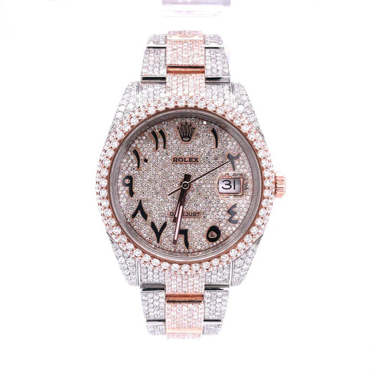 RO 41MM Moissanite Watch Arabic Dial Silver/Rose