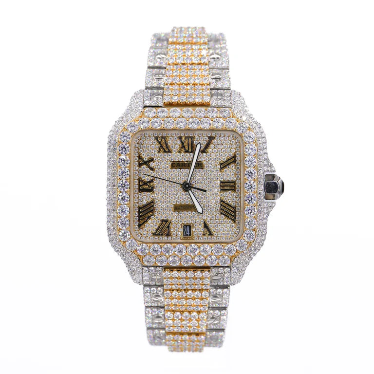 CA 41MM Moissanite Watch Roman Dial Silver/Gold