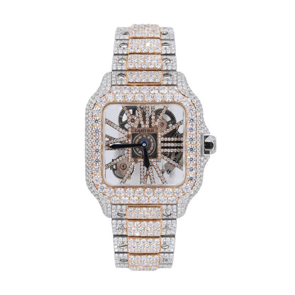 CA 41MM Skeleton Moissanite Watch Silver/Rose