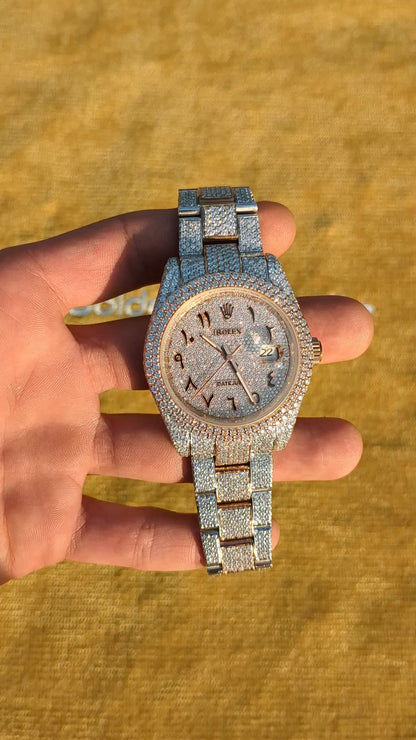RO 41MM Moissanite Watch Arabic Dial Silver/Rose